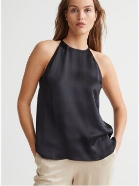 H &M Black Satin Halter Neck Tank Top Size XXL